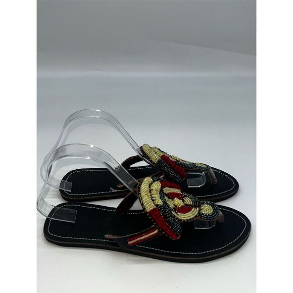 Handmade African Beaded, Leather Maasai Sandals Multicolor Size 9.5 approx. - Picture 6 of 11